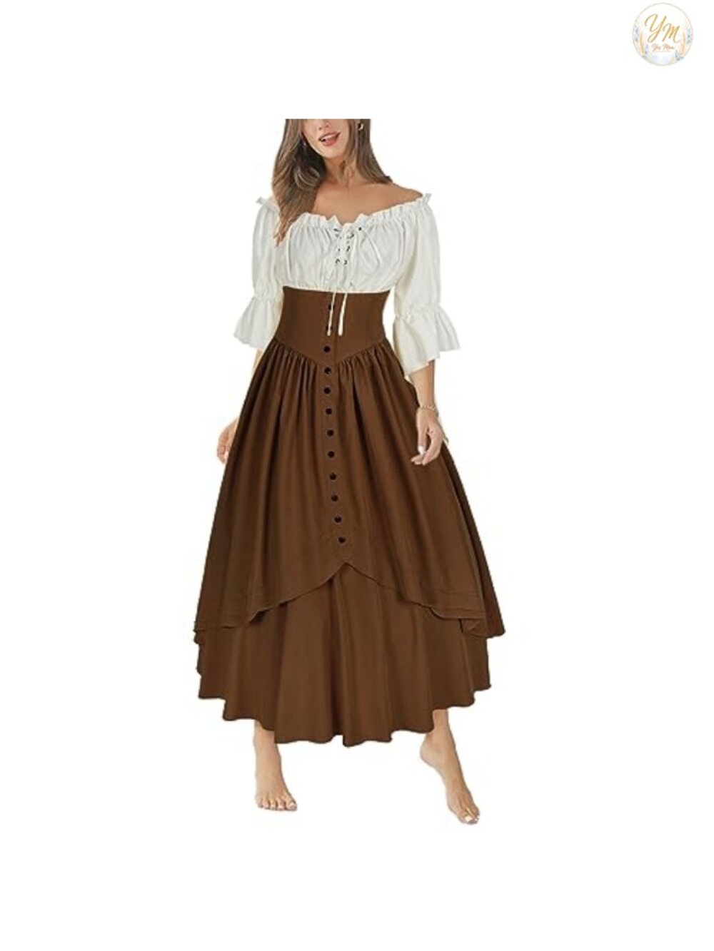 Off Shoulder Top High Waisted Skirt Set Renaissance Medieval Costume